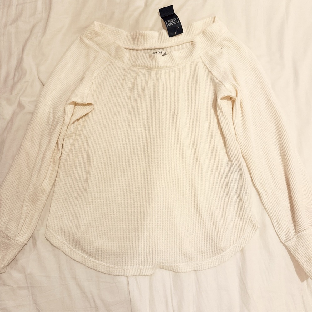 Abercrombie & Fitch Waffle Knit Top Off the Shoulder White NWT Size S